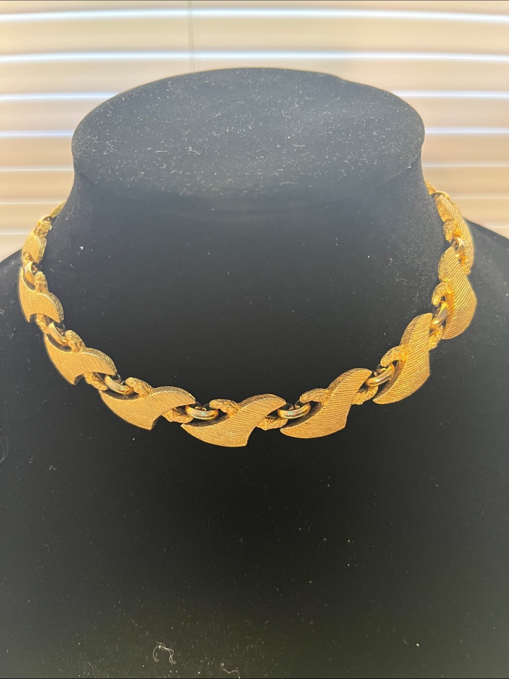 Monet Vintage Gold-Tone Sculpted Textured Link Choker Statement Piece